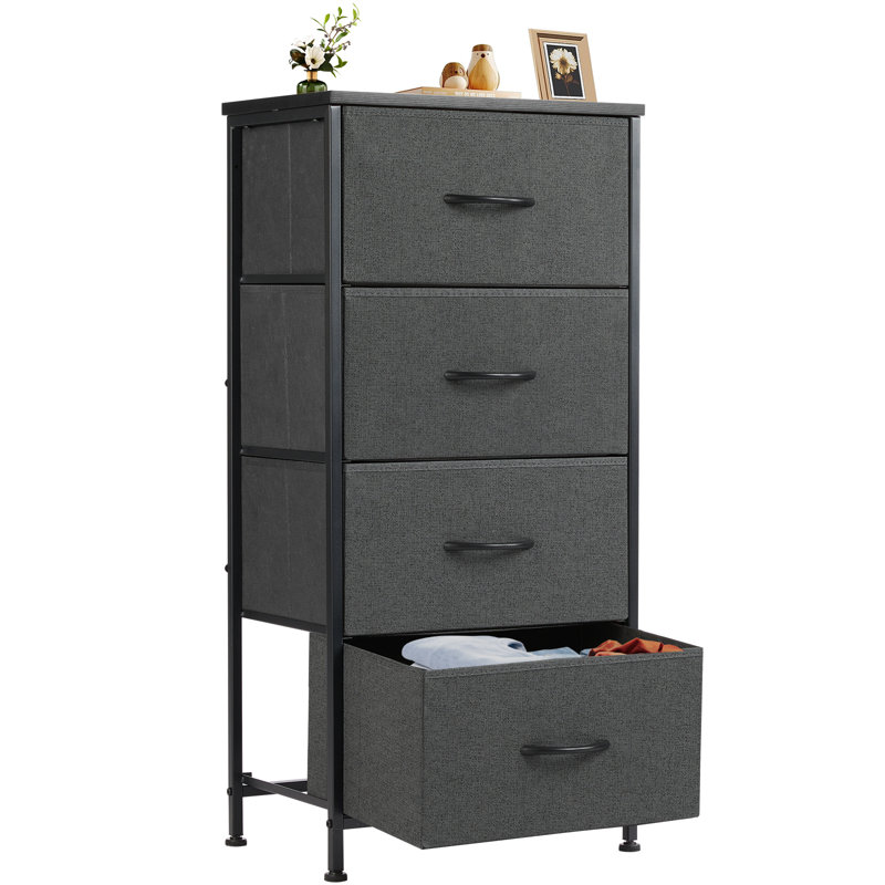 Enegess 4 Drawer Storage Dresser Chest, Gray/Black