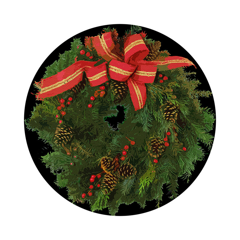 Christmas Wreath Vegan Leather Round Pebble Placemat, Black