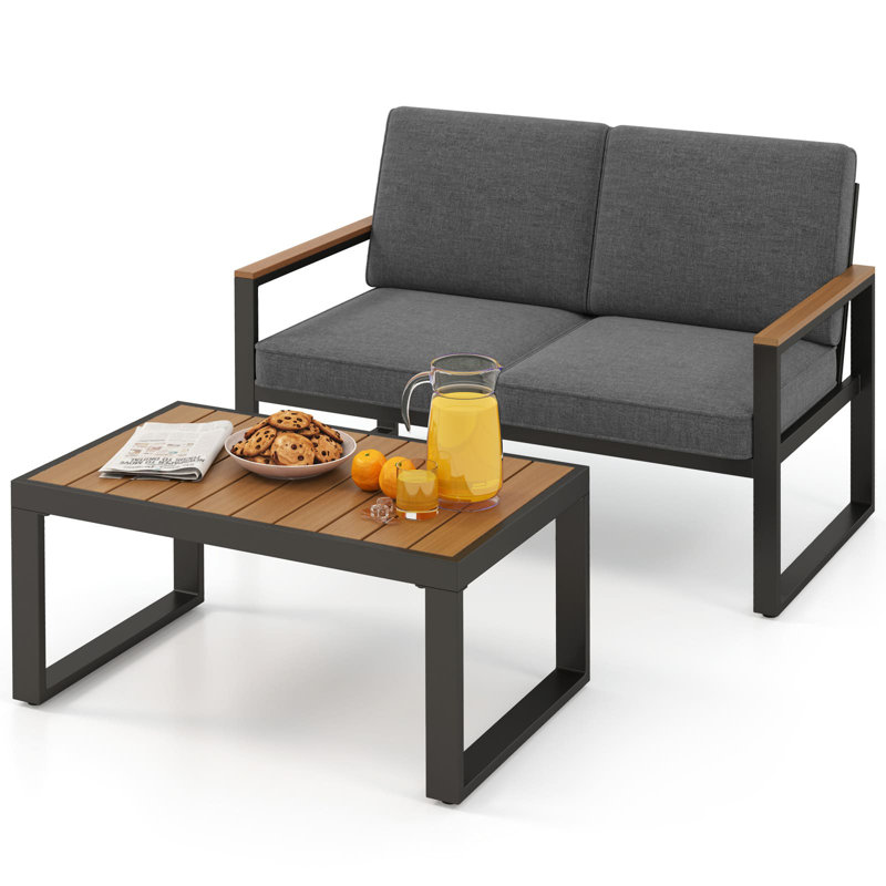 2 Piece Patio Aluminum Furniture Set Outdoor Conversation Set-Gray