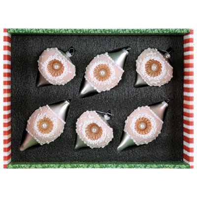 Ornement goutte rose perle, boîte de 6 - 5,5 pouces
