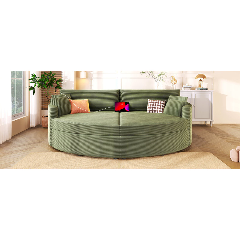 Très grand canapé-lit double avec méridienne 102,3 po et canapé-lit rembourré avec siège profond et ports USB pour le salon