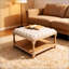 Grande table basse avec repose-pieds carré de 33 pouces avec lin capitonné, tablette de rangement et pieds solides pour le salon et la chambre à coucher