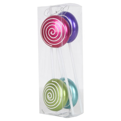10" Irid Swirl Candy Lollipop Ornament 4/Pk