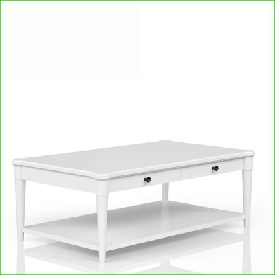 Table basse blanche transitionnelle décontractée avec 2 tiroirs de rangement Roulettes, peu encombrantes pour le salon