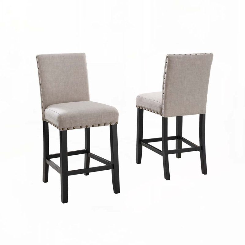 Ensemble de tabourets de bar rembourrés en tissu avec garniture cloutée en tissu, Beige