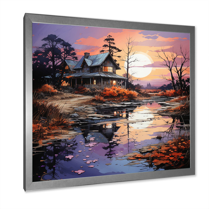 «Farmhouse Homestead Reflections Papercut» - impression, Cadre simple argenté, H 36 po x l 36 po x P 1,5 po