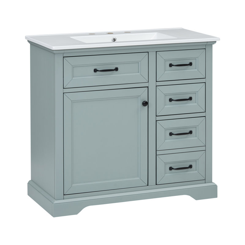 Meuble-lavabo 36 po avec lavabo, lavabo en céramique, 2 tiroirs basculants, charnières de porte à fermeture en douceur, 