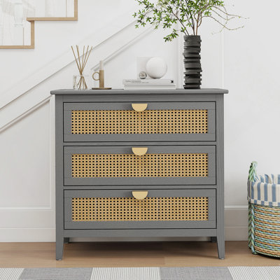 Armoire à trois tiroirs en rotin naturel, mobilier de style américain idéal pour le rangement dans la chambre à coucher et pour améliorer l'esthétique