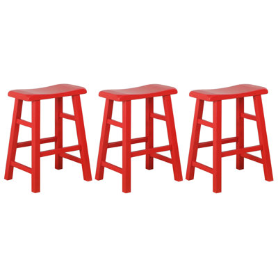 Tabouret de bar et de comptoir en bois massif massif Messer, 24 po, rouge (ensemble de 3)