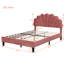 Full Size Velvet Upholstered Bed - Bean Paste Red, Artistic Headboard, Strong Wood Frame, No Foundation Needed, Partial Assembly Flower Pattern Headboard Size, Robust Construction, Extra Comfort-957524826-957524828