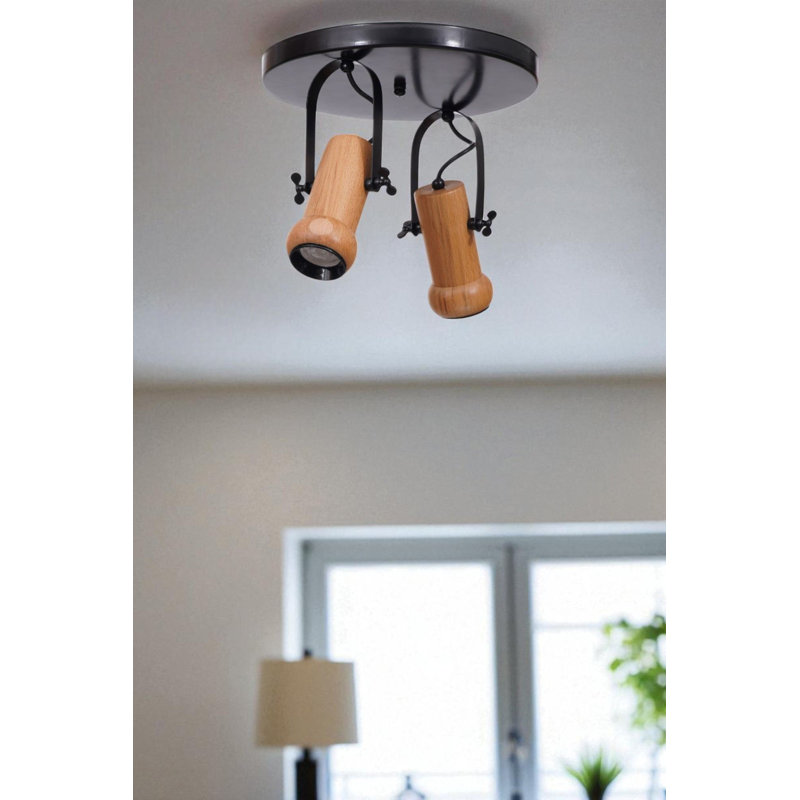 Lustre, Noir/chêne, 2 niveaux, Deux lumières