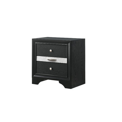 Modern Luxury 1pc Glam 2-Drawer Nightstand End Table Pullout Jeweler Tray Silver Panel Bedroom Solid Wood Wooden Furniture