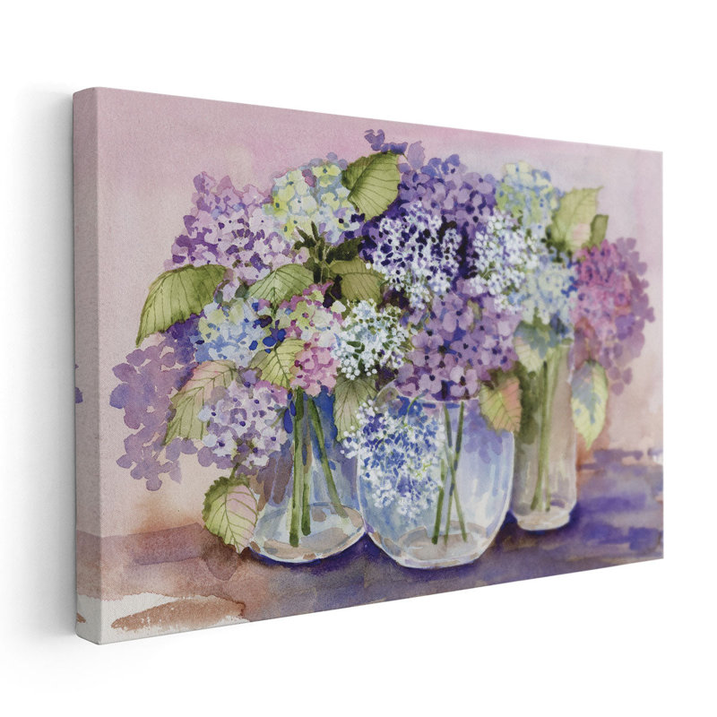 Hydrangeas In Glass - reproduction d'art sur toile, H 20 po x l 30 po
