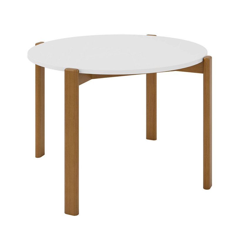 Gales 47" Mid-Century Modern Round Solid Wood Dining Table in White, Matte White