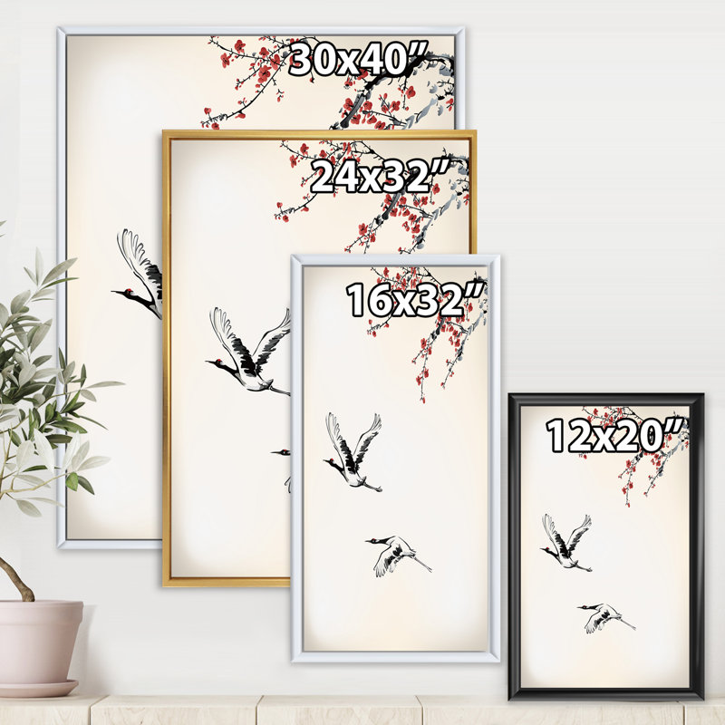 Sweet Winter Birds - peinture sur toile, Encadrement doré, H 32 po x l 16 po x P 1 po