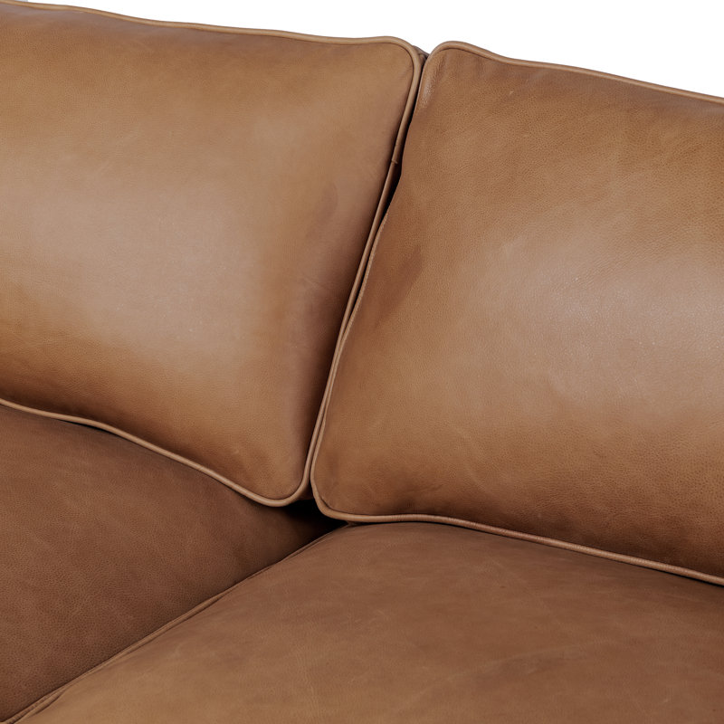 Ashford 76" Genuine Leather Square Arm Sofa, Palmero Cognac Genuine Leather, Almond Beech