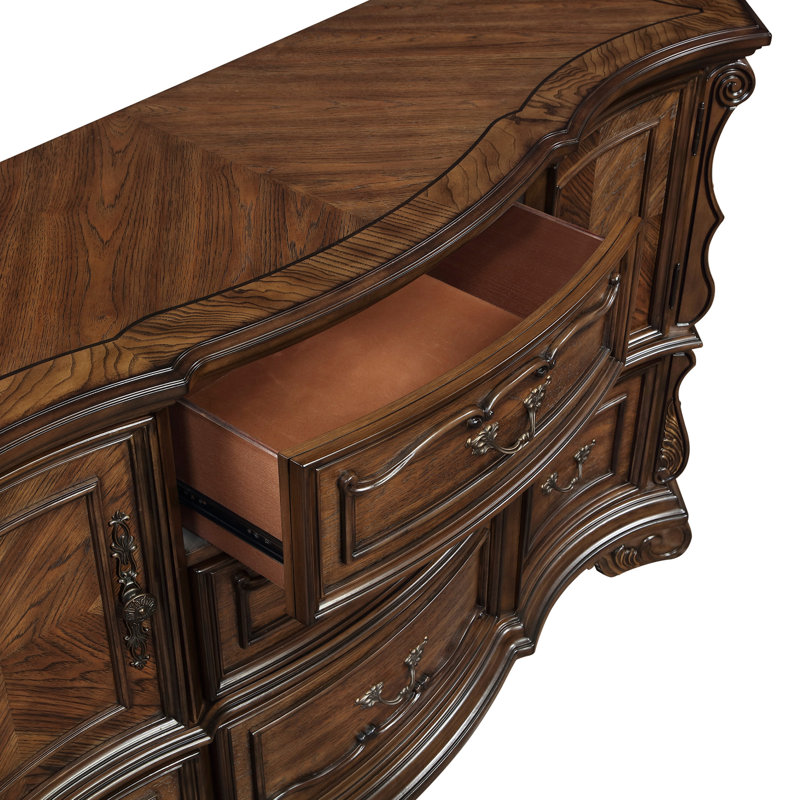 Commode de luxe formelle à finition brune foncée avec 5 tiroirs décoratifs dorés et armoire de rangement 1pc