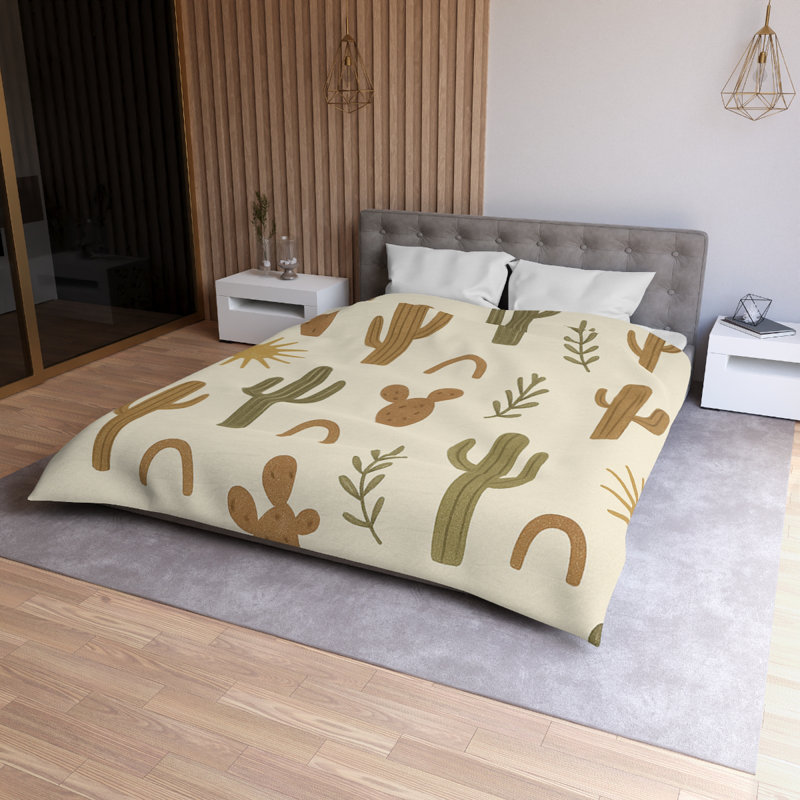 Microfiber Duvet Cover Boho Style, Design 22, Queen Duvet Cover, Olive/Brown/White