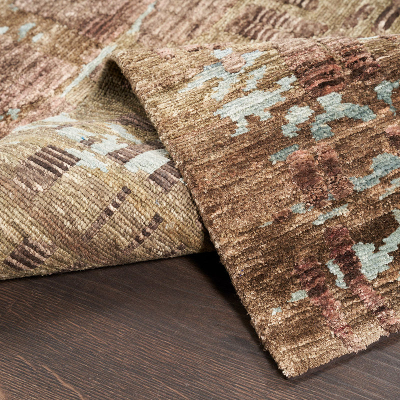 Brown Nu Vibrant Modern Tibetan Silk Rug - 8' x 9'11"