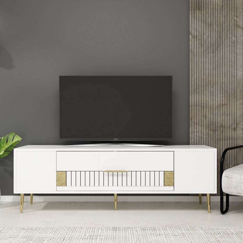 Olivia TV Stand, White/Gold, 150cm