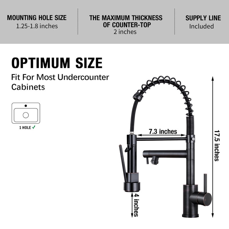 The Kitchen Faucet Features A Pull-Down Sprayer, Stainless Steel Single Handle, And A Spring Kitchen Faucet With A Sprayer.