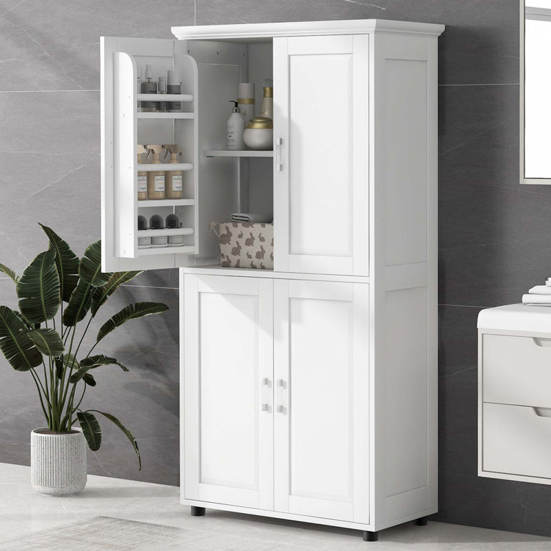 Freestanding Bathroom Storage Cabinet With 4 Doors, Adjustable Shelves