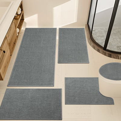 Ensemble de tapis pour salle de bain 5 pièces aspect lin avec envers antidérapant