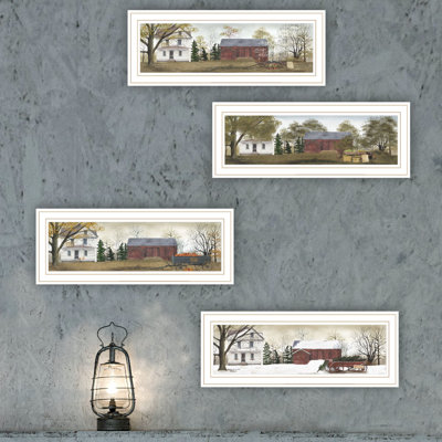 Trendy Decor 4U 4 Piece Vignette Four Seasons Homesteads White Framed Wall Art For Living Room, Bedroom Wall Art Print For Home Decor By Billy Jacobs