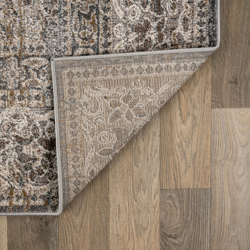 Vintage Border Stone Gray Indoor High-Low Area Rug, Rectangle 2' x 3'