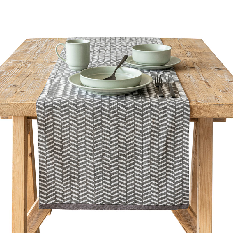 over&back Hand-Blocked Printed Cotton Table Runner, 18" W x 90" L, Green Floral