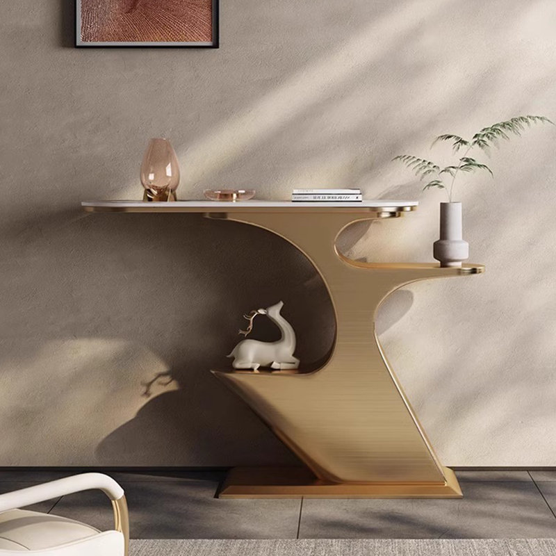 Console légère et luxueuse, H 33,5 po x l 47,2 po x P 13,8 po, Doré