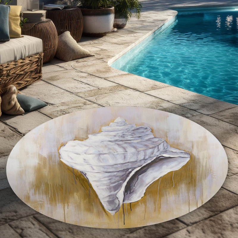 Conical Shell - Marine Aquatic Round Outdoor Area Rug