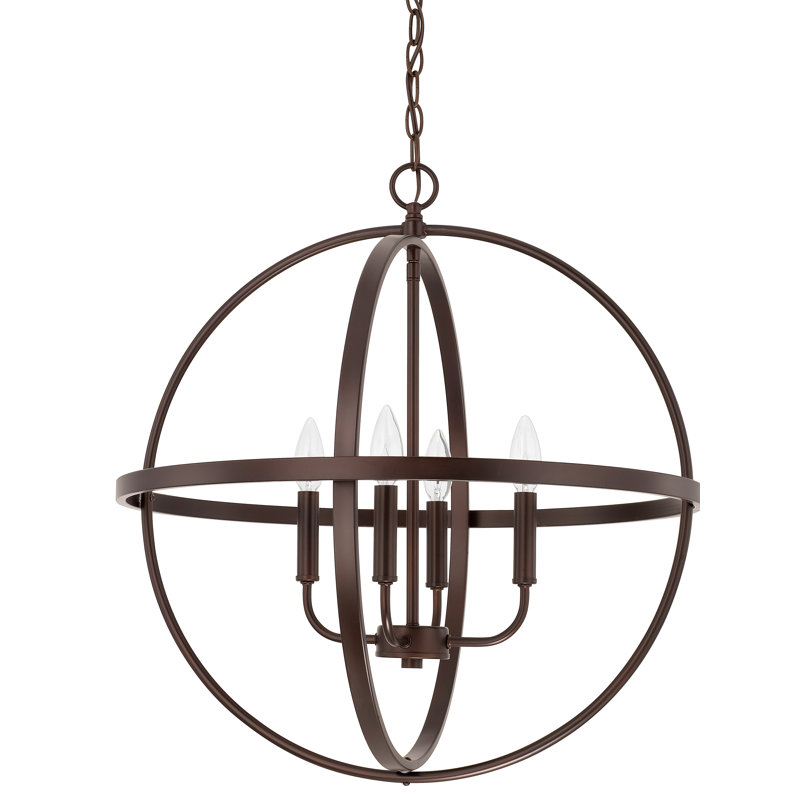 Independent 4 - Light Steel Dimmable Globe Chandelier, 24.25" H x 23" W x 23" D, Bronze