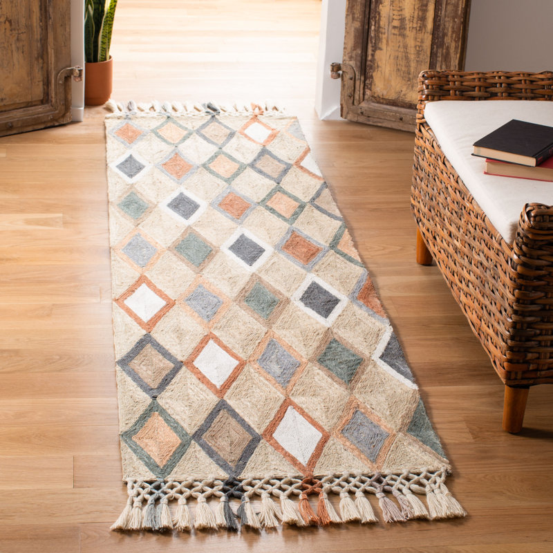 Gilbreath Hand Tufted Jute/Cotton Geometric Rug in Beige/Rust, Runner 2'3" x 8'