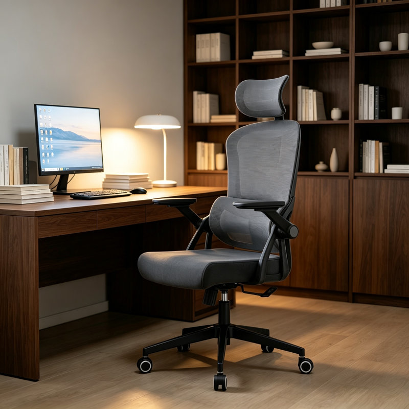 Fauteuil de bureau ergonomique avec support lombaire et accoudoirs relevables Omir, Noir / gris