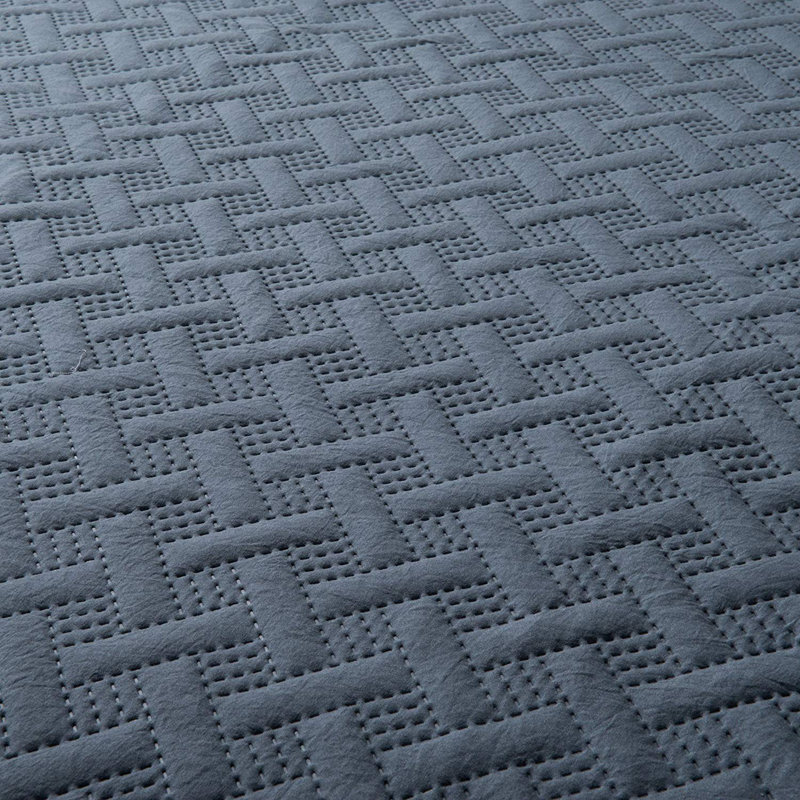 Heat Pressed Polyester Quilt, King Quilt + 2 Shams, Indigo Light Blue/Cement Gray