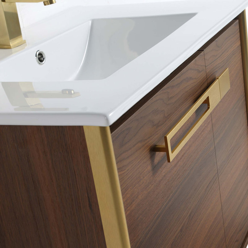30" Single Bathroom Vanity, Satin Brass, Walnut Ebony