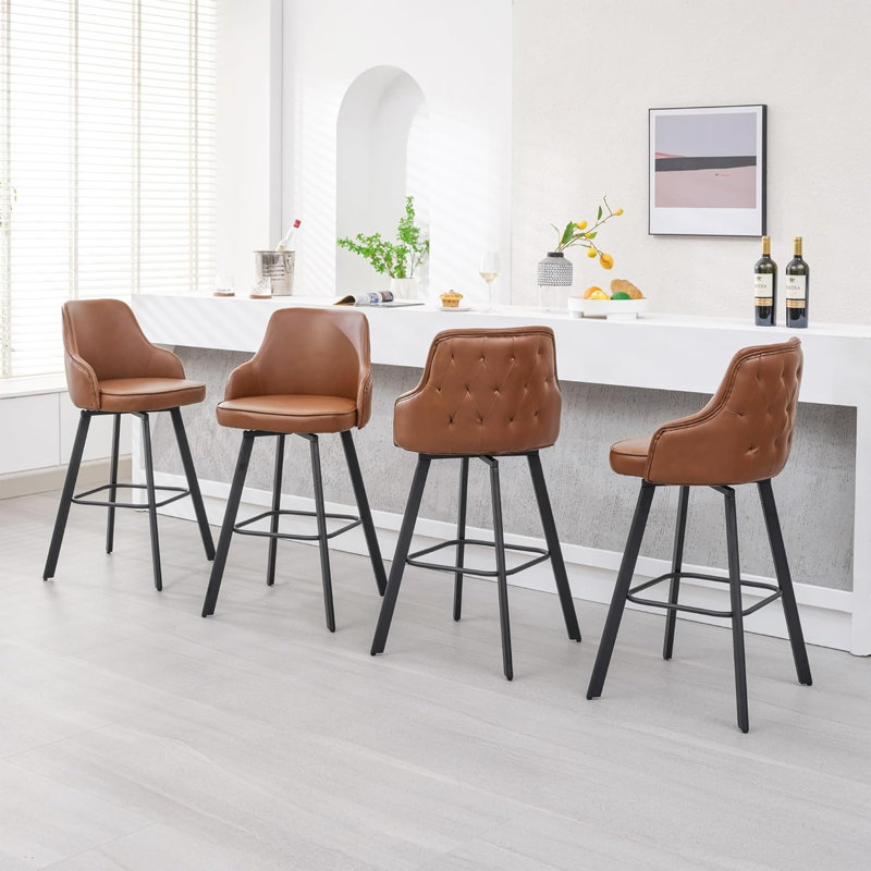Tabouret de bar pivotant en cuir avec dossier haut (ensemble de 4), Brun, 4, Tabouret de bar (siège d'une hauteur de 30 po)