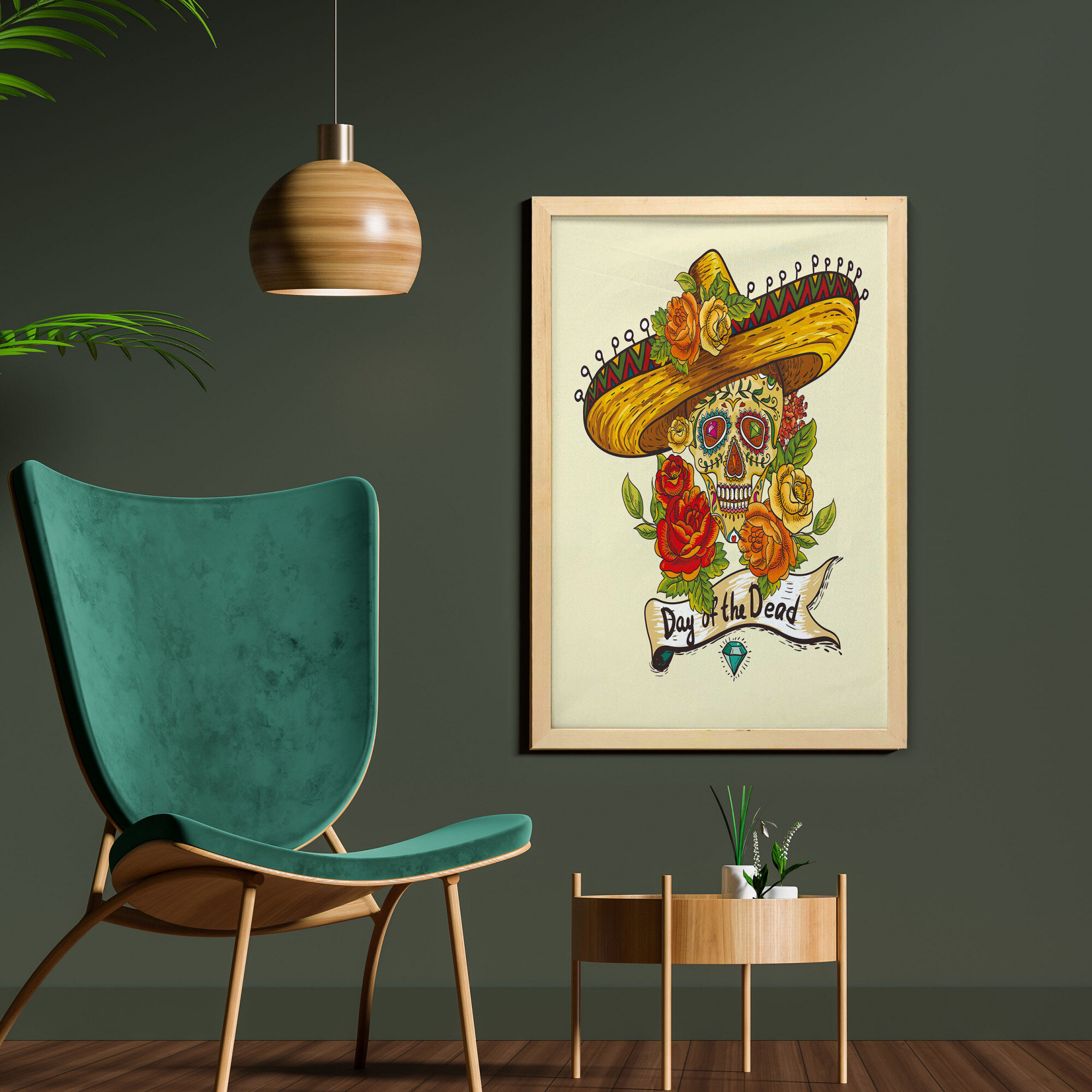 Bless international Skull In A Sombrero Traditional Mexican Culture Theme  Roses Day Of The Dead Framed On Fabric Print Wayfair