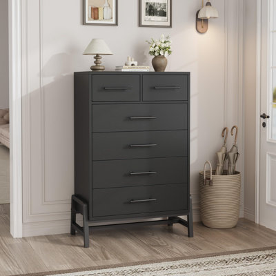 Commode 6 tiroirs pour chambre à coucher, commode autoportante de 46,6 po de hauteur avec rangement, commode en bois pour le salon, la chambre à coucher