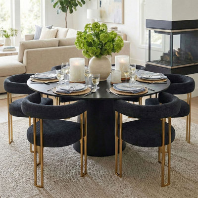 7-Piece 60" W Round Dining Set with Chenille Chairs