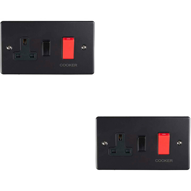 2 PACK 45A DP Oven Switch & Neon Appliance Light ANTIQUE BRASS & Black Trim, Black, Matte Black