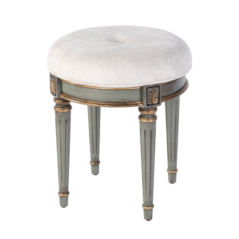Bernadette Upholstered 18"W Vanity Stool, Green, White