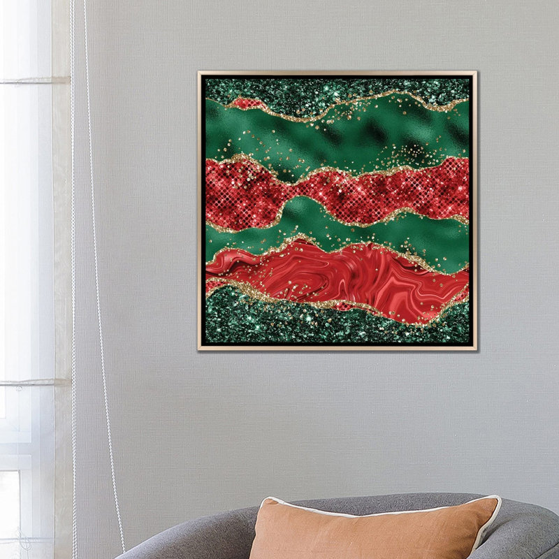 «Christmas Glitter Agate Texture VI», reproduction d'art sur toile encadrée, H 26 po x l 26 po, Champagne