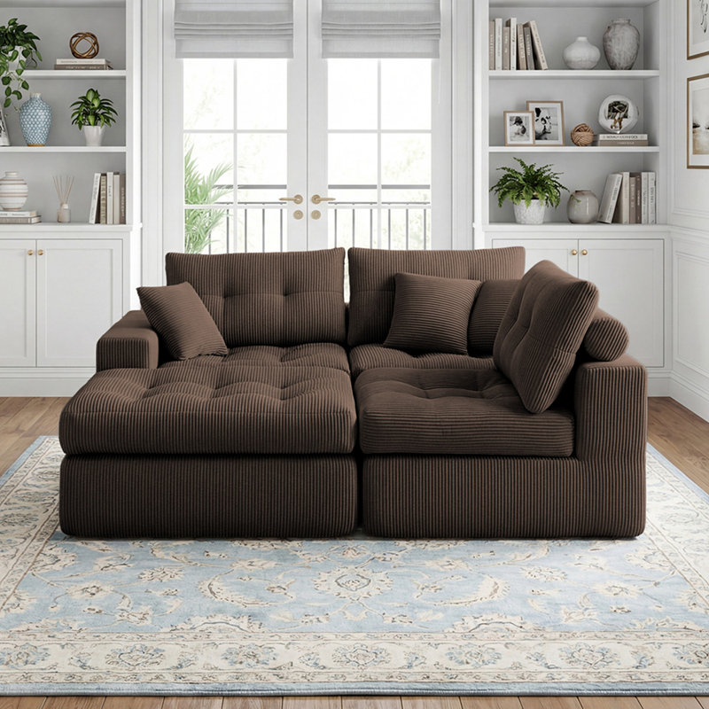 Canapé convertible sans assemblage pour salon, appartement et chambre d'amis, Velours côtelé brun