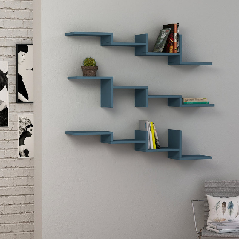Girard 3 Piece Floating Shelf, Turquoise