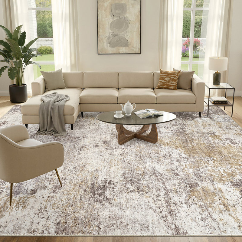 Abstract Modern Boho Area Rug Non-Shedding Low-Pile Carpet for Living Room, Bedroom, or Office, Rectangle 10' x 12'