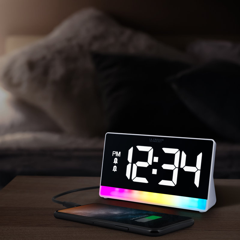 Digital Electric Tabletop Alarm White Clock with Color Changing Light