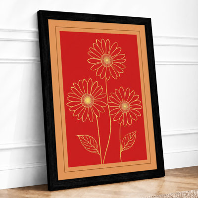 Golden Daisy Stems Botanical - Framed Print