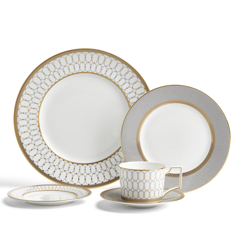 Renaissance Gray and Gold 5-Piece Porcelain Place Setting